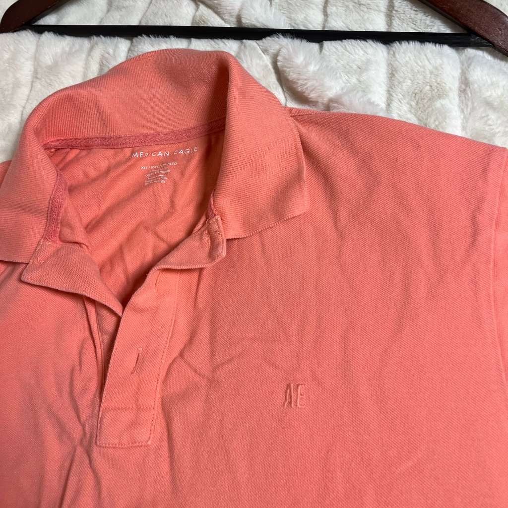 American Eagle Mens Xlt Preppy Dadcore Salmon Coral Pink Orange Polo Shirt City